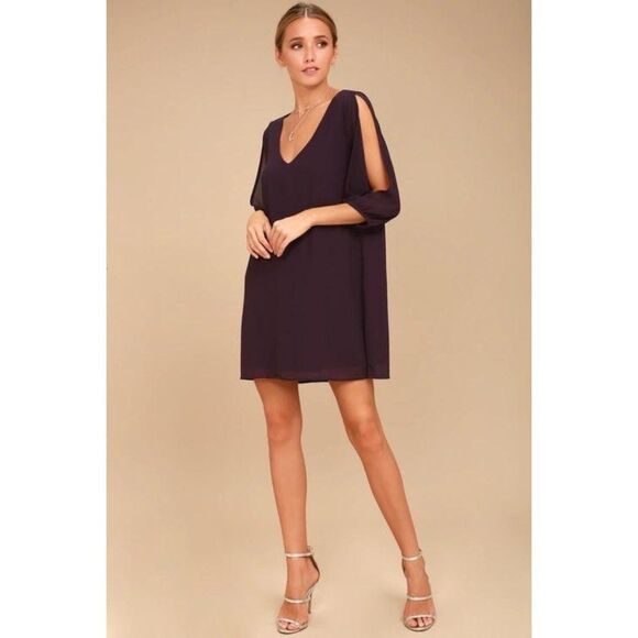 Lulus Dresses & Skirts - Lulu's Purple Long Sleeve V-Neck Cold Shoulder Shift Dress